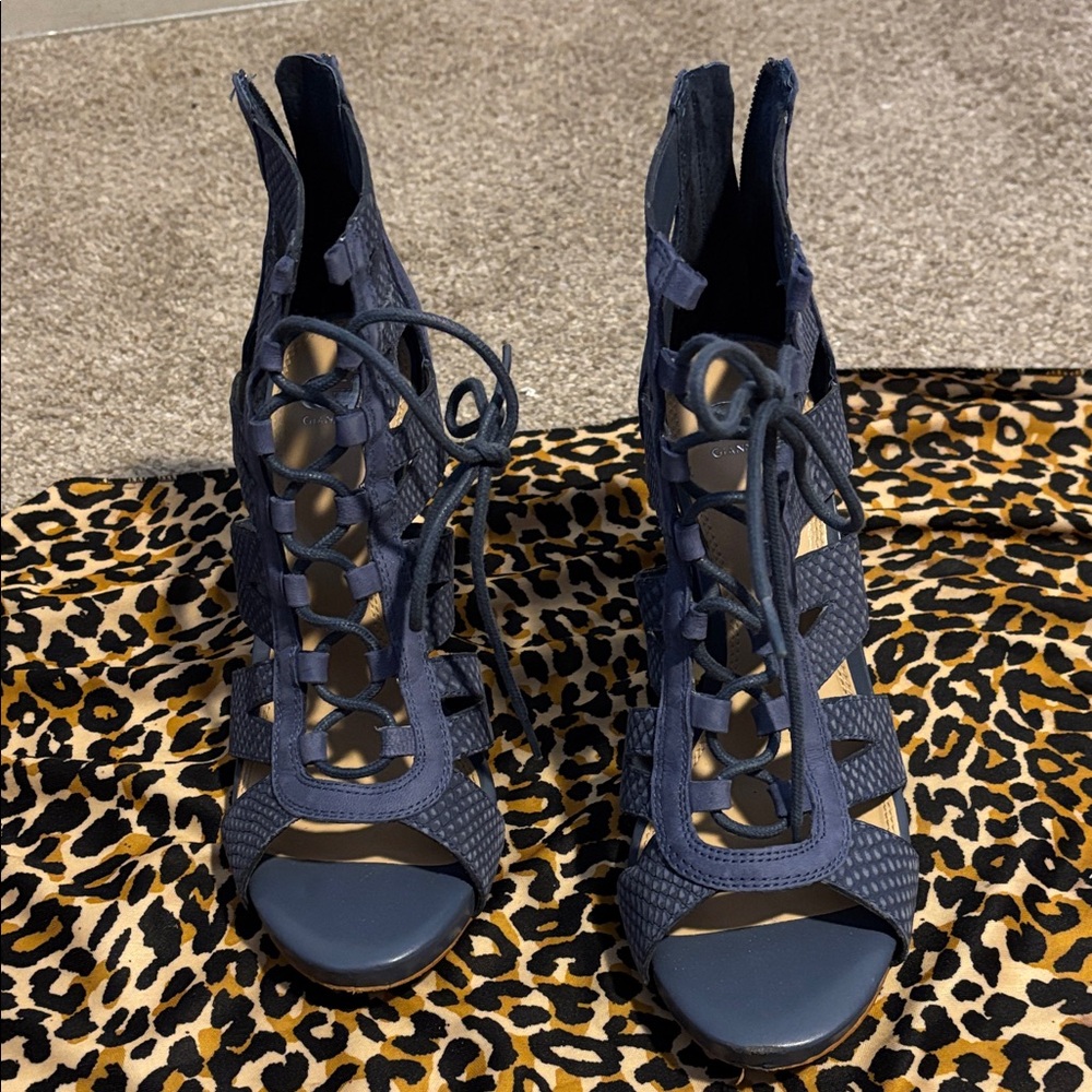 Gianni Bini Navy Lace-Up Peep-Toe Heels